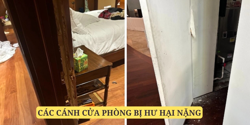 Các căn phòng đều ở trong tình trạng hư hại, bừa bộn